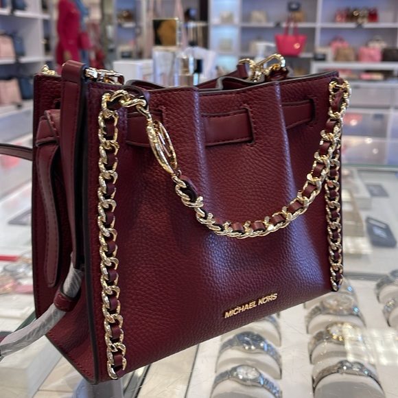 Michael Kors Women's Mina Small Belted Chain Crossbody Shoulder Bags Dark Cherry - Picture 15 of 16